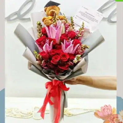 buket bunga mawar kombinasi lily